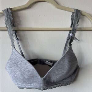 ✨NWT✨Aerie Light Gray Soft Cup Wireless Lace Detail Bra Size 32B